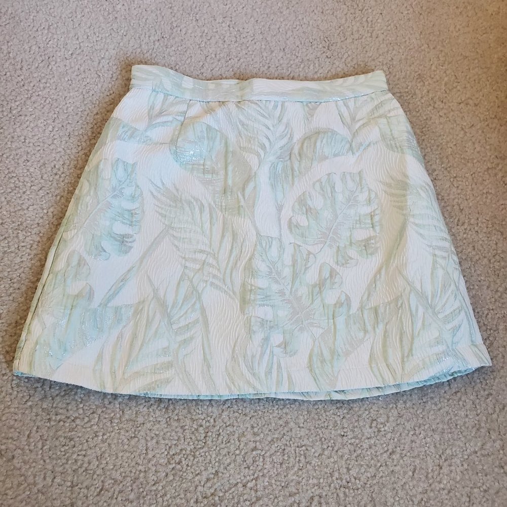 Green and White Jacquard-weave Floral Skirt